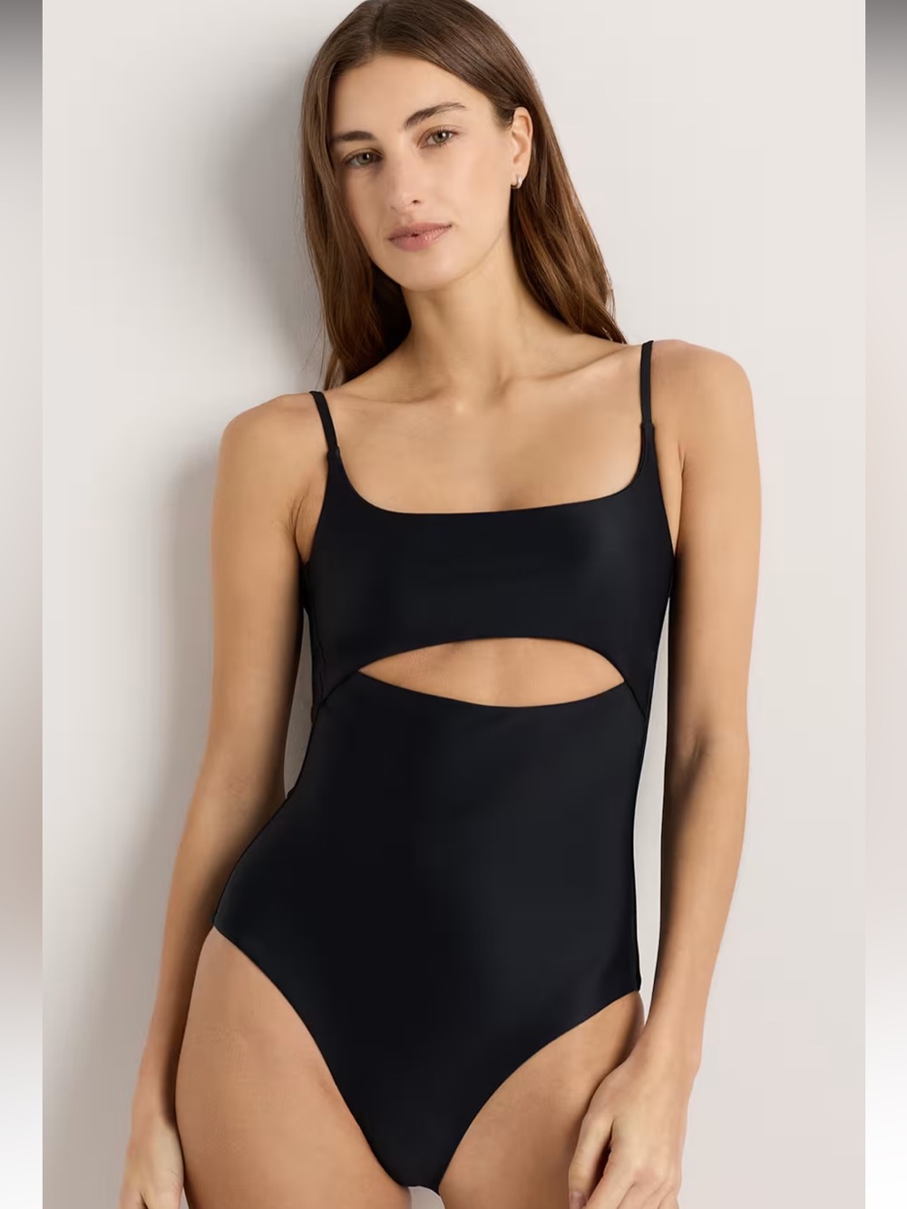 NWT Quince Italian Cut Out One-Piece Swimsuit Black